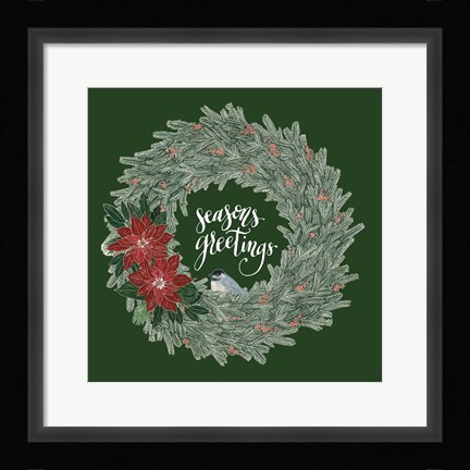 Framed Woodland Wreath II Green Print