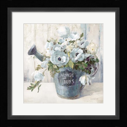 Framed Garden Blooms II Blue Crop Print