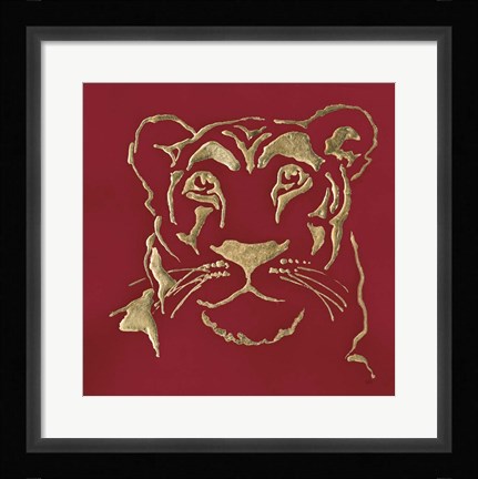 Framed Gilded Lioness on Red Print