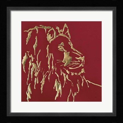 Framed Gilded Lion on Red Print