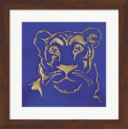 Framed Gilded Lioness Indigo Print