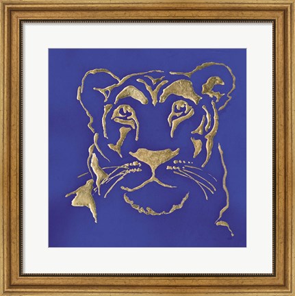 Framed Gilded Lioness Indigo Print