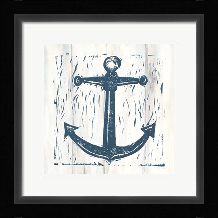 Framed Nautical Collage III On White Wood Print