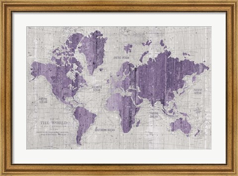 Framed Old World Map Purple Gray Print