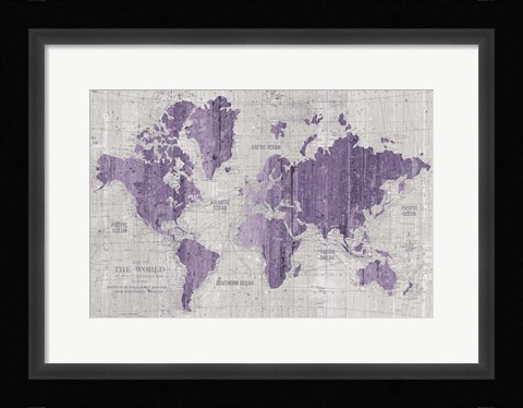 Framed Old World Map Purple Gray Print