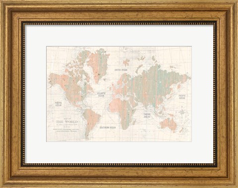 Framed Old World Map Blush and Mint Print