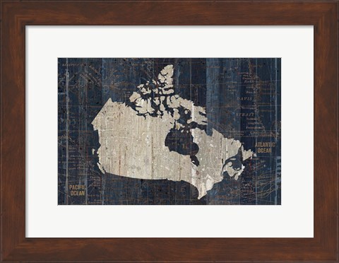 Framed Old World Map Blue Canada Print
