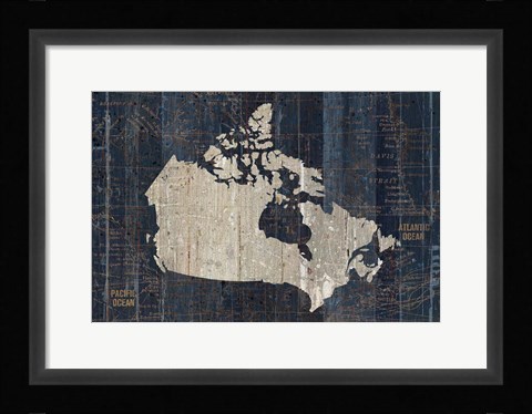 Framed Old World Map Blue Canada Print