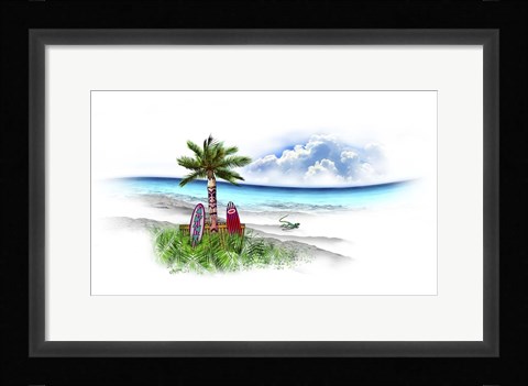 Framed Tropical Fade Palm Boards Print