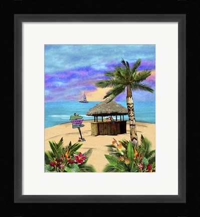 Framed Tropical Island Tiki Hut Print