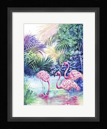 Framed Three Flamingos Print