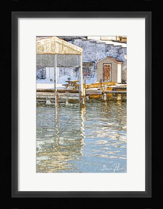 Framed Docks In The Winter Print