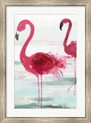 Framed Beach Flamingoes Print