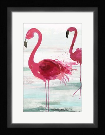Framed Beach Flamingoes Print