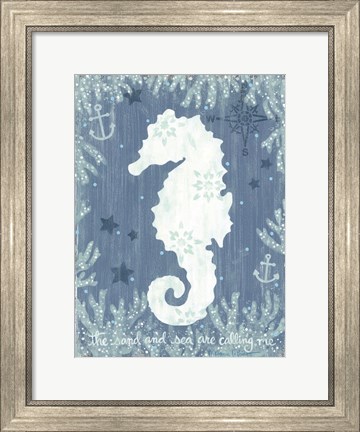 Framed White Seahorse Print