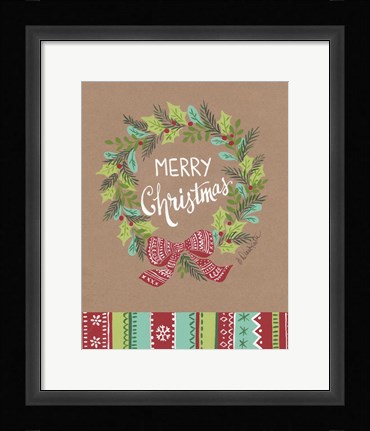 Framed Merry Christmas Wreath Print
