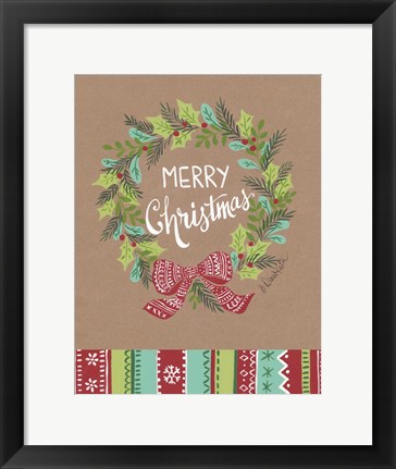Framed Merry Christmas Wreath Print