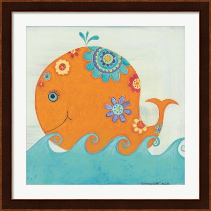 Framed Happy Floral Whale Print