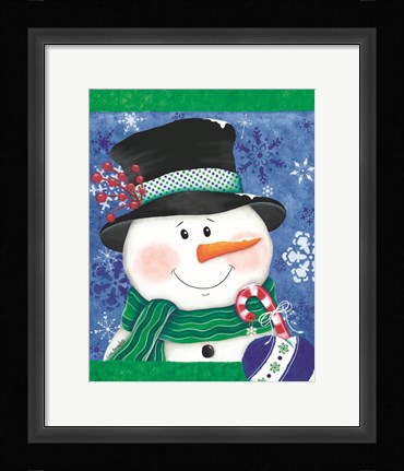 Framed Snowman with a Candy Cane Print
