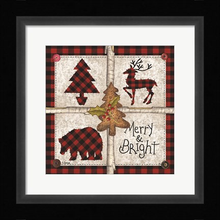 Framed Four Square Merry &amp; Bright Print