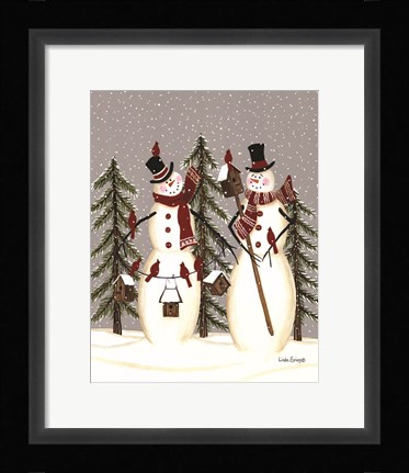 Framed Snowy Day Snowmen Print