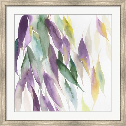 Framed Fallen Colorful Leaves I Violet Version Print