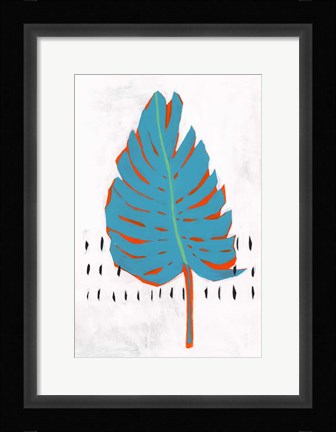 Framed Blue Tropical Leaf I Print
