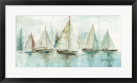 Framed Blue Sailboats I Print