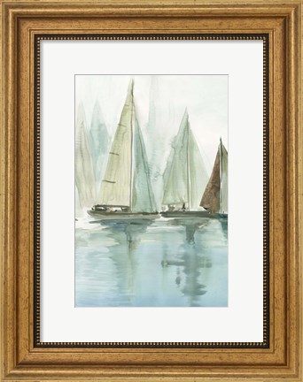 Framed Blue Sailboats II Print