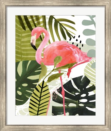 Framed Flamingo Forest I Print