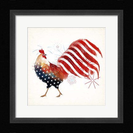 Framed Rooster Fireworks I Print