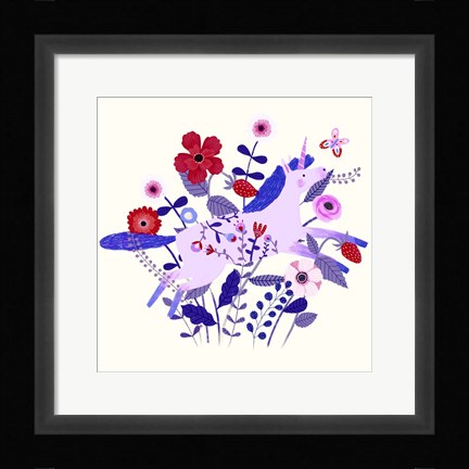 Framed Folk Unicorn I Print