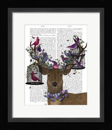 Framed Deer Birdkeeper, Tropical Bird Cages Print