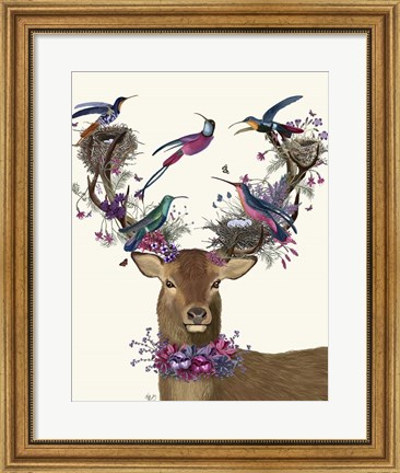 Framed Deer Birdkeeper, Tropical Bird Nests Print
