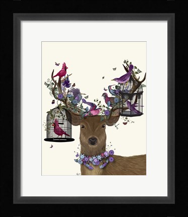 Framed Deer Birdkeeper, Tropical Bird Cages Print