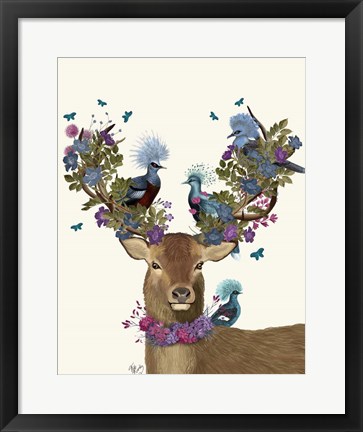 Framed Deer Birdkeeper, Blue Pigeons Print