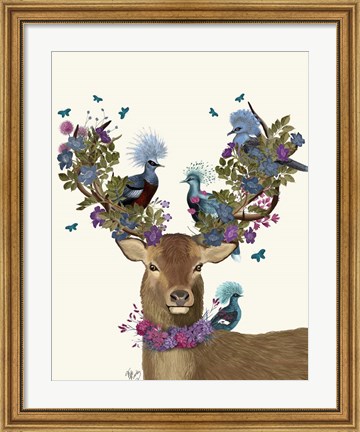 Framed Deer Birdkeeper, Blue Pigeons Print