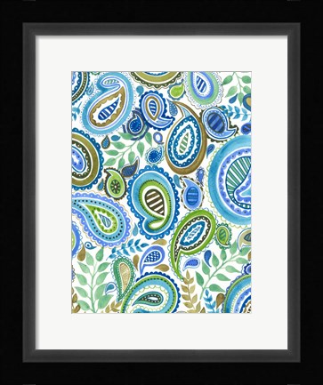 Framed Blue &amp; Green Paisley I Print