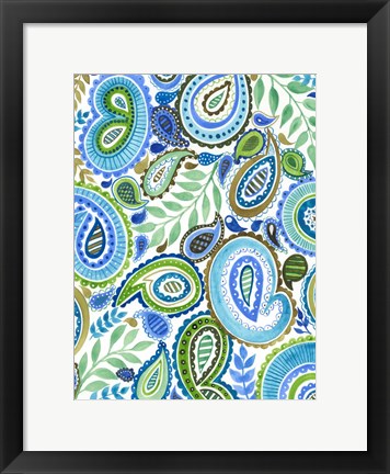 Framed Blue &amp; Green Paisley II Print