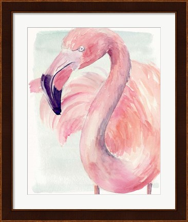 Framed Pastel Flamingo I Print