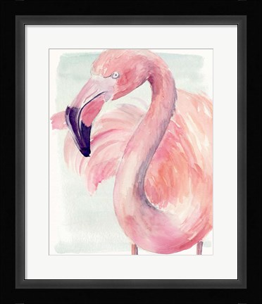 Framed Pastel Flamingo I Print
