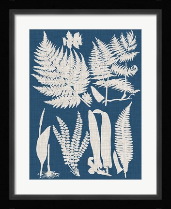 Framed Linen &amp; Blue Ferns I Print