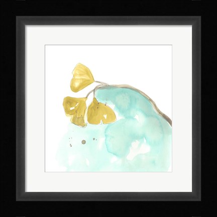 Framed Teal and Ochre Ginko VI Print