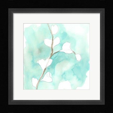 Framed Teal and Ochre Ginko VII Print