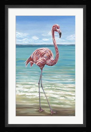 Framed Beach Walker Flamingo I Print