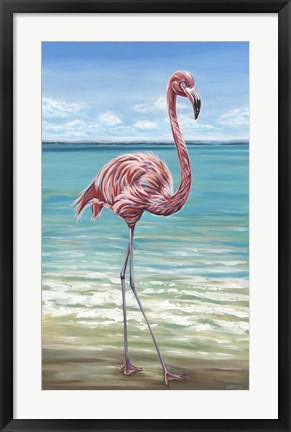 Framed Beach Walker Flamingo I Print