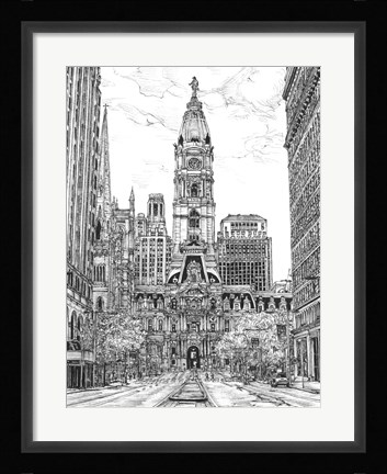Framed B&amp;W Us Cityscape-Philadelphia Print