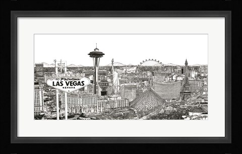 Framed Vegas Skyline in B&amp;W Print