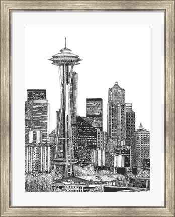 Framed B&amp;W Us Cityscape-Seattle Print