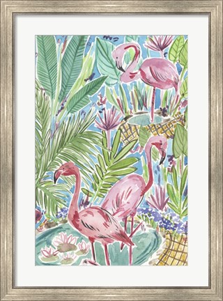 Framed Flamingo Paradise I Print